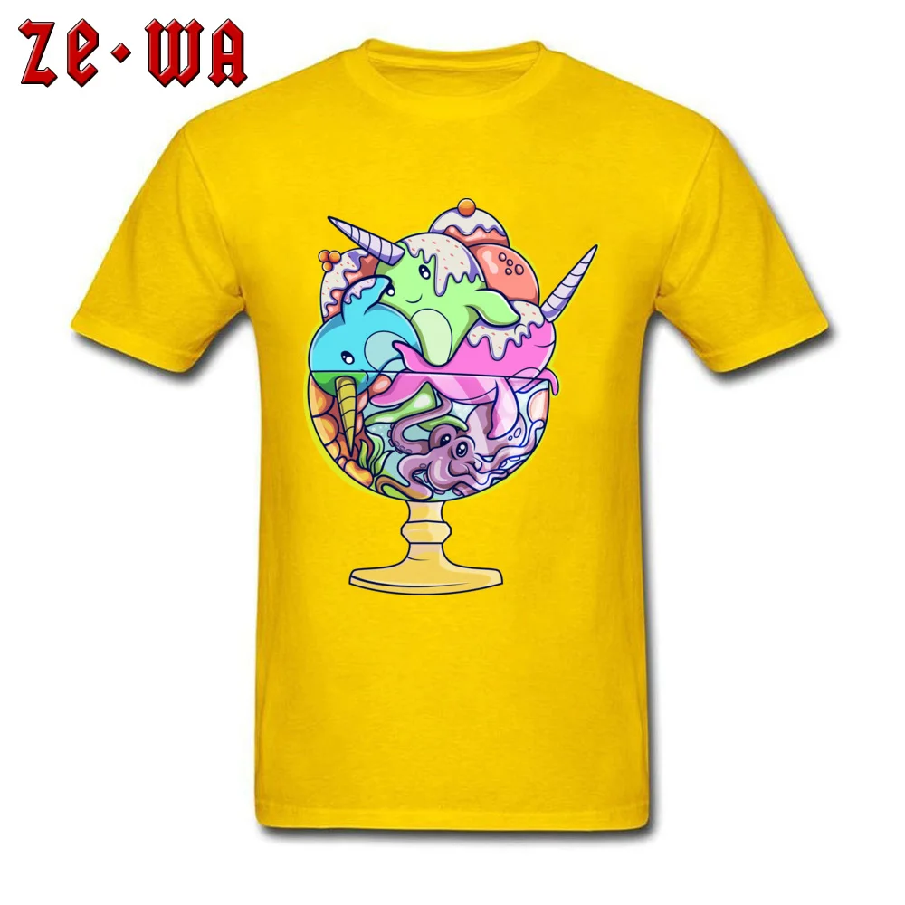 Summer Ocean ice cream Tops Tees for Boys Discount Thanksgiving Day Crewneck 100% Cotton Short Sleeve T-Shirt Gift T-Shirt Ocean ice cream yellow