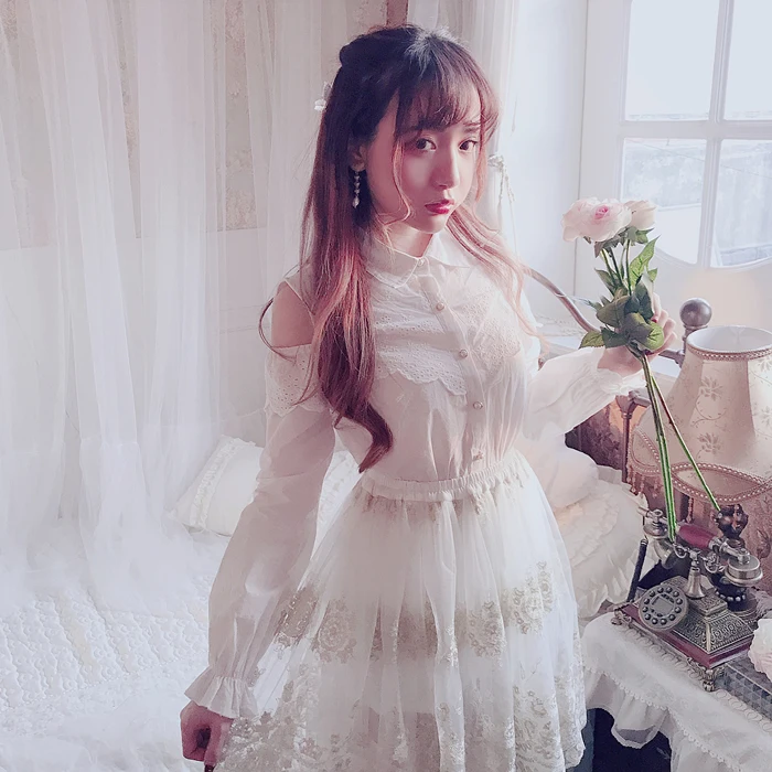 

Princess sweet lolita shirt Bobon21 Spring caution machine Small Strapless all cotton and breathable lace shirt women T1591