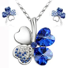 Hot sale lucky clovers necklace Jewelry Sets Austrian Crystal Necklace Earring Jewelry Set LM S045 Drop