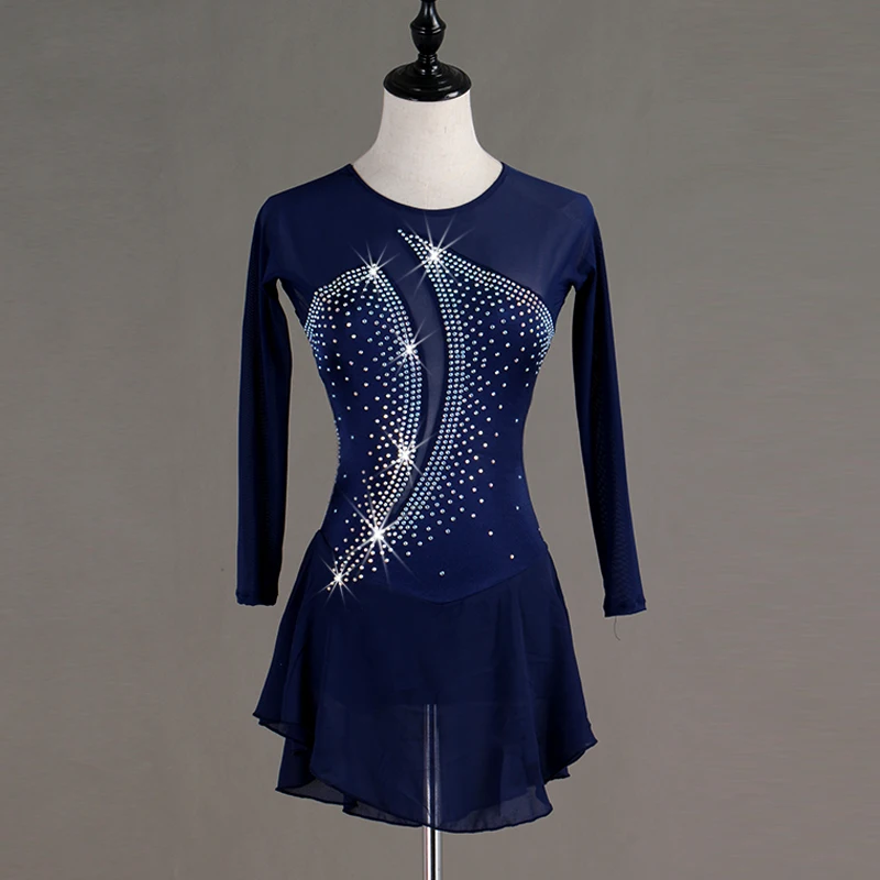 

2019 figure skating dress Long sleeve ice skating dress woman kids girl adult crystal custom figure skating dress woman