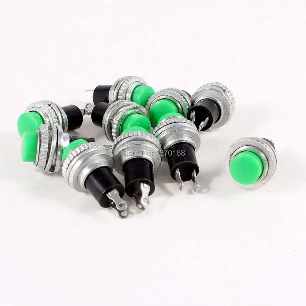 

10 Pcs Momentary SPST NO Green Round Cap Push Button Switch AC 3A/125V 1.5A/250V