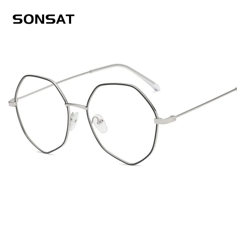

2018 New Designer Ladies Glasses Optical Frame Large Frame Polygon Irregular Glasses Frame Clear Lens Glasses Black Gold Glasses