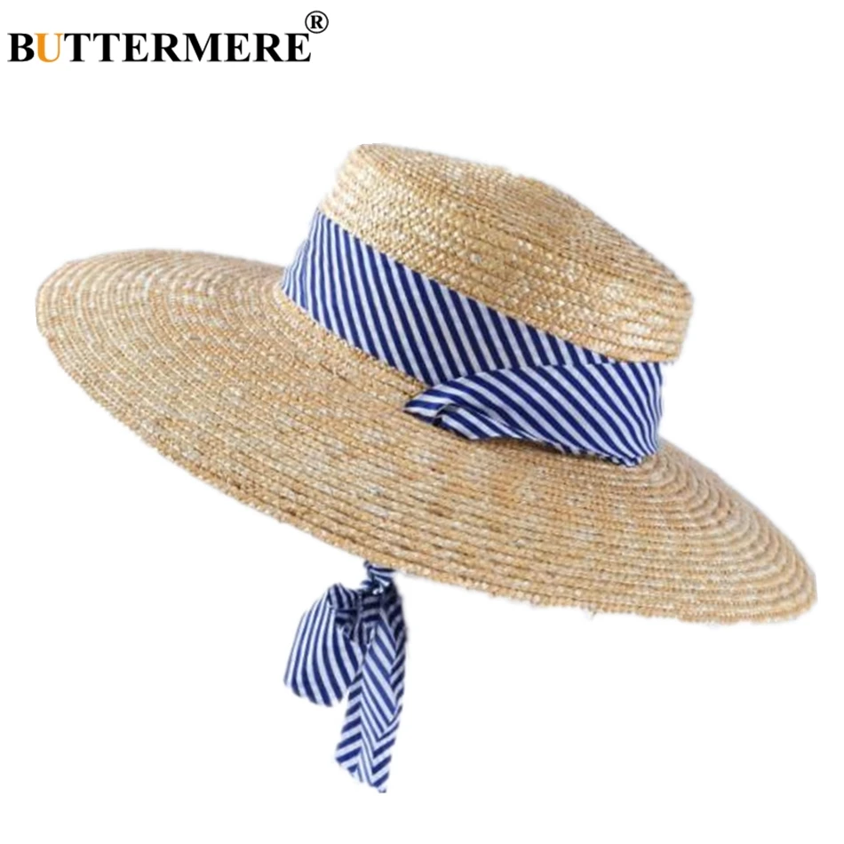

BUTTERMERE Women Sun Hat Wide Brim 11cm Lace Up Elegant Ladies Raffia Summer Beach Straw Hat Designer Brand Female Cap