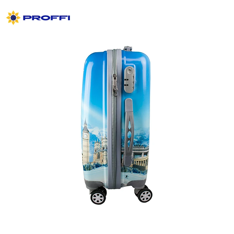Fashionable suitcase with print PROFFI TRAVEL PH8647, S, plastic, with combination lock 4680477008639 on wheels