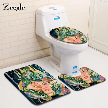 

Zeegle Non Slip Toilet Seat Cover And Rug Bathroom Set Decor Polyester Anti-Slippery Toilet Mat Absorbent Bath Rug