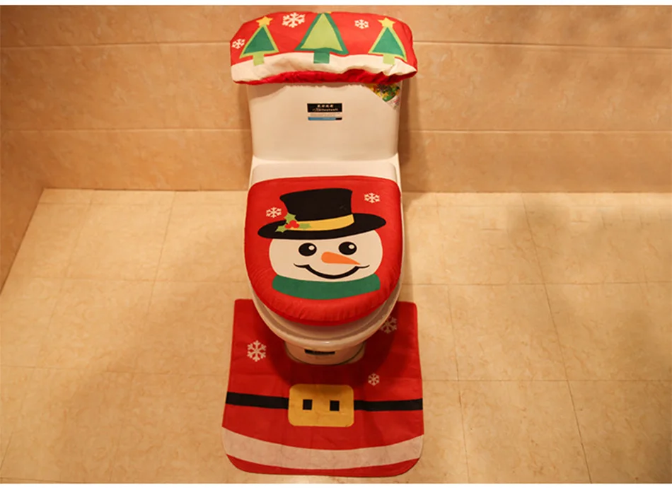 Креативный Санта-Клаус Снеговик из трех частей крышка для унитаза Ковер Крышка для бака для воды для рождества украшения дома ванной комнаты AF056