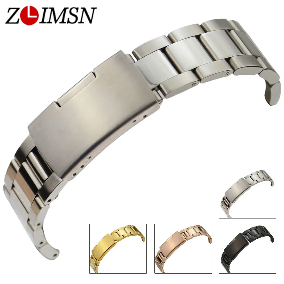 

ZLIMSN Watchbands 18mm 30mm Mens Solid Stainless Steel Watch Band Strap Rose Gold Silver Black Women Bracelet Relojes Hombre S3