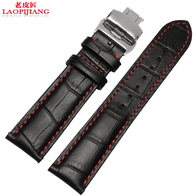 Laopijiang 18 мм 19 мм 20 мм 21 мм 22 мм 24 мм черный ремешок для часов из натуральной кожи ремешок для часов браслет с красной нитью