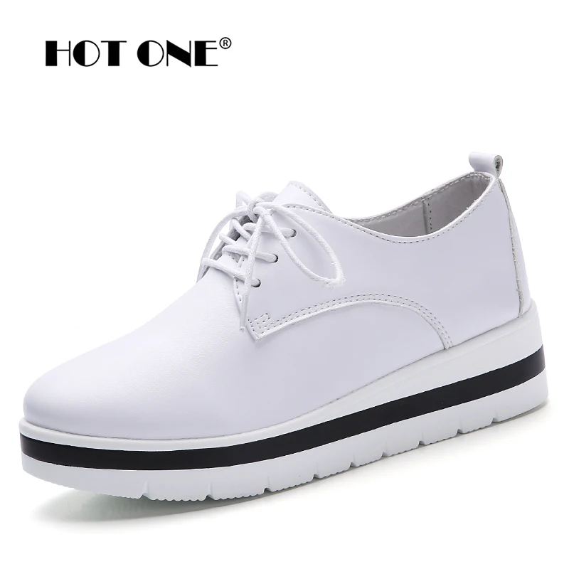 

Women Wedges shoes Pumps 2016 Brand New Fashion Leather Casual Platform Woman Shoes for Ladies Lace Up White Shoes Women 77408