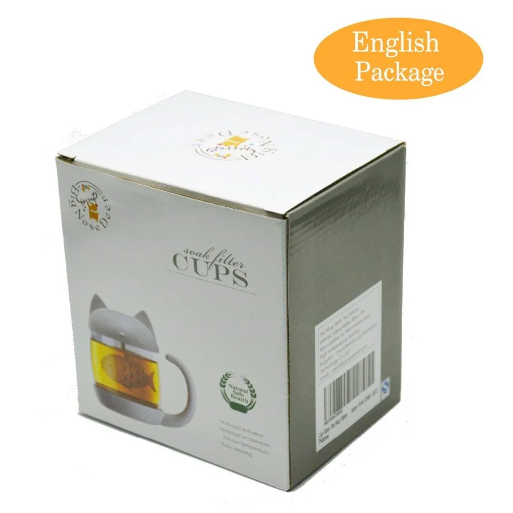 Cat Glass Tea Mug Cup with Fish Tea Infuser Strainer Filter 250ML8OZ (White)5
