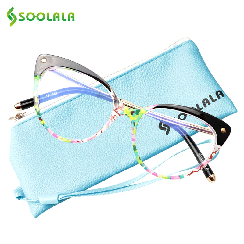 SOOLALA TR90 gafas de lectura de Ojos de gato con luz azul mujeres hombres Semi-Rimless Presbyopic gafas de protección ordenador