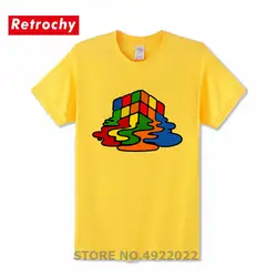 Футболка высокого качества, магический куб, Студенческая футболка, мужская летняя футболка с Кубик Рубика, цветная расплавленная
