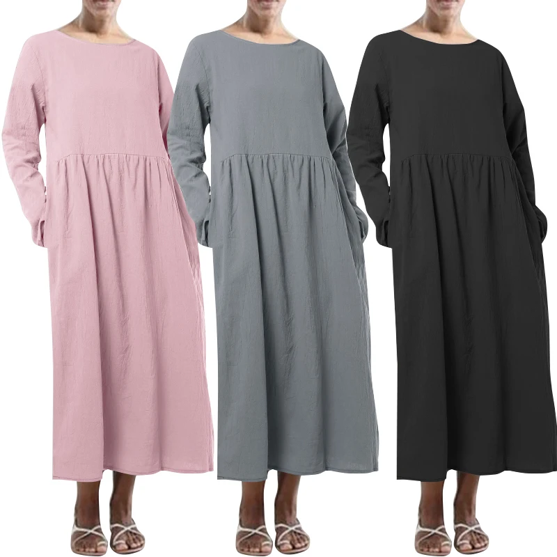 Размера плюс ZANZEA летние женские повседневные однотонные с коротким рукавом из хлопка и льна вечерние свободные тонкие длинные платье-сарафан халат Femm