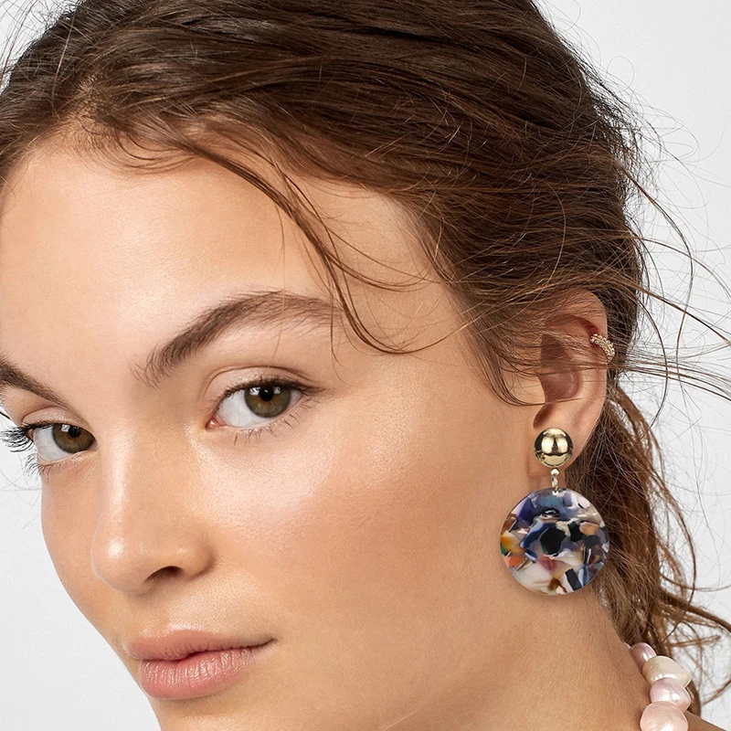 

Fashion Leopard Acetate Drop Earrings Geometric Multicolored Round Acetic Acid Sheet Dangle Earrings For Women Brincos Jewelry