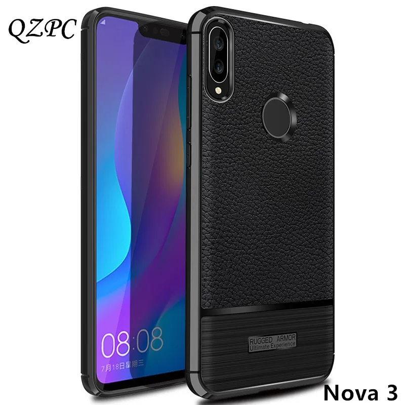 

QZPC Leather Protection Phone Cases For Huawei Nova 3 Nova 3e 3i Case Cover Silicon For Nova 3 i e Simple Soft Business Cover
