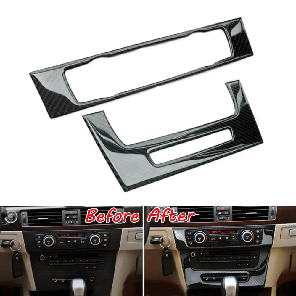 BBQ@FUKA 2pcs Carbon Fiber Car Interior Console Air Condition CD Panel Cover Trim For BMW E90 2005-2011 Car decals car styling car styling stainless steel interior trim air conditioning cd control panel decoration cover for bmw x3 f25 x4 f26 accessories