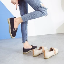 Женская парусиновая обувь; Эспадрильи на плоской подошве; женская обувь на толстой подошве с металлической пряжкой; лоферы с соломенной веревкой; chaussures femme; s269