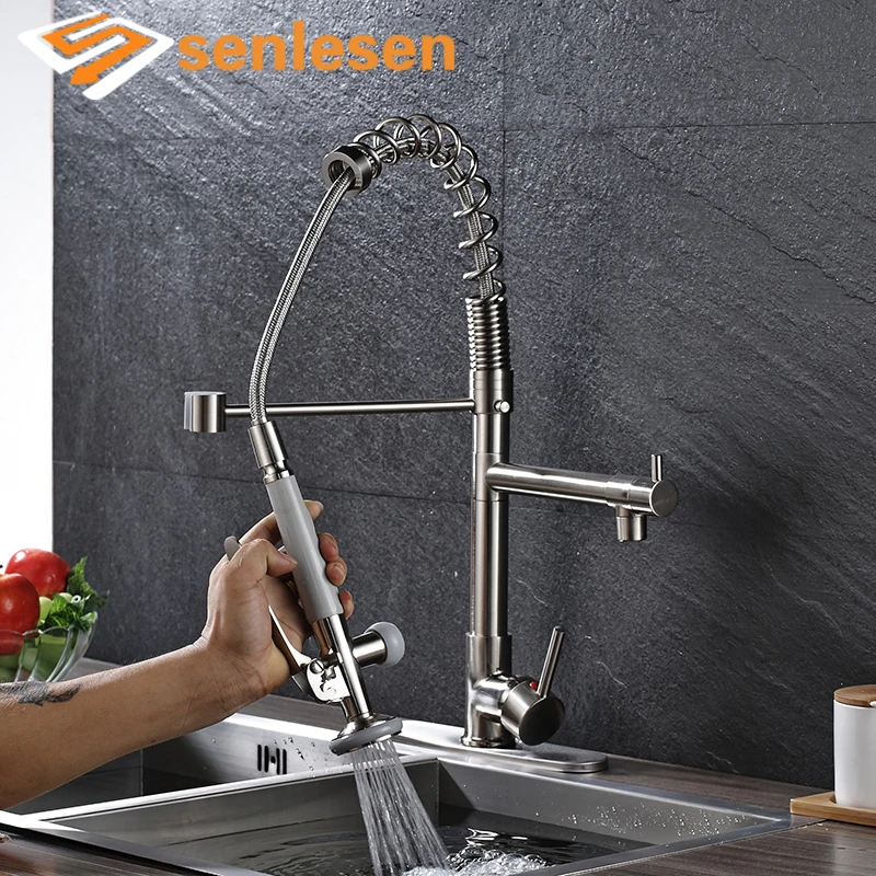 

Kitchen Faucet Brushed Nickel Deck Mount with plate kitchen mixer tap single handle spout water faucets para sinks