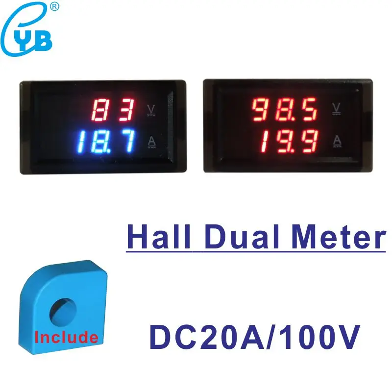 

Free Shipping DC 0-20A LED Digital Volt Amp Panel Meter Hall Sensor 20A Hall Voltmeter Ammeter DC 0-100V Ampere Meter DC 4-30V