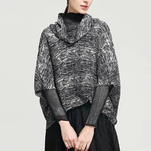 Changpleat весна новые с высоким, плотно облегающим шею воротником с течением Размеры женских футболок Miyak плиссированное платье с рукавом «летучая мышь» свободные большие Размеры Женская футболка прилив T90