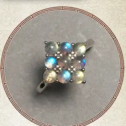 Новый простой цветок Лабрадорита Мода 925 стерлингового серебра ювелирные изделия лунный камень блестящие кольца для женщин Свадебные