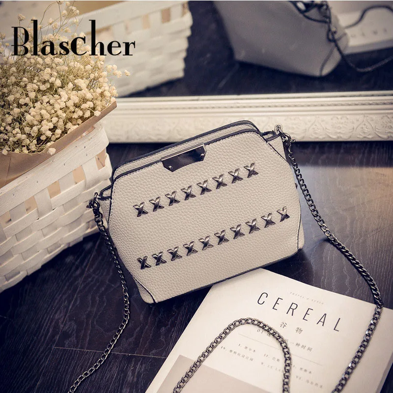 

New Arrival Women Cool Rivet Messenger Bag Lichee Pattern Shoulder Bag Small Lady Shell bag Chain HBC110