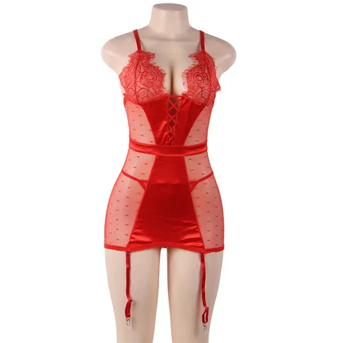 Comeondear белье комбинация большого размера Nuisette сексуальное кружевное мини-платье для сна атласная эротическая женская ночная одежда сексуальная RB80650 - Цвет: Red Baby Doll Mujer