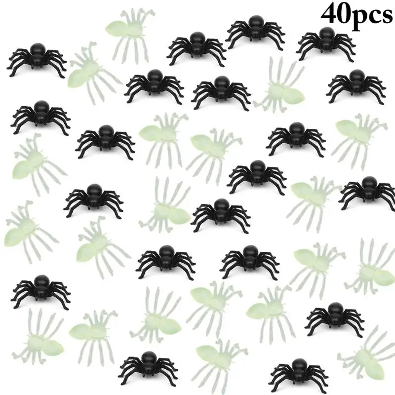 

40Pcs/Set Halloween Decorative Luminous Spiders Small Black Plastic Fake Spider Toys Novelty Funny Joke Prank Realistic Props