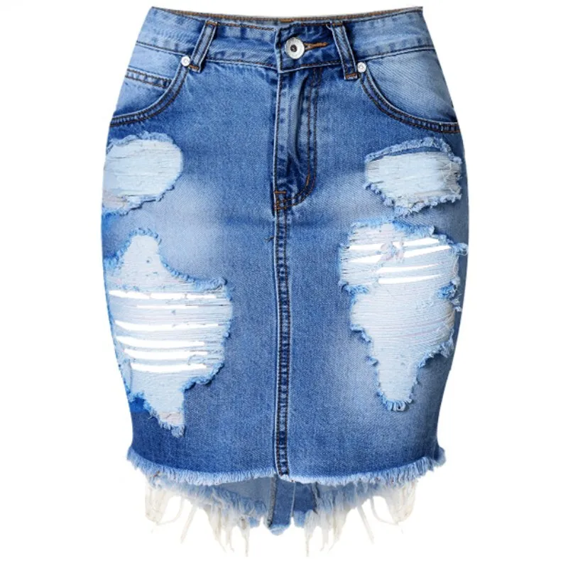 Blue skirt Мини джинсовая юбка для женщин Лето г. Повседневное с разрезом и высокой талией Короткие Джинсы Нерегулярные Сексуальные Юбки карандаши s Jupe Faldas - Цвет: Blue skirt