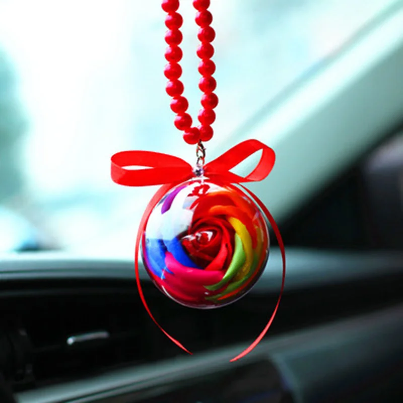 

Car Pendant Simulation Multicolor Rose Ball Hanging Ornament Creative Flower Car Rearview Mirror Decorations Fashion Craft Gifts