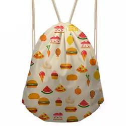 Для женщин Еда гамбургер принты Drawsting Мешок для девочек Мини Путешествия посылка для детей мультфильм сумка рюкзак Mochila