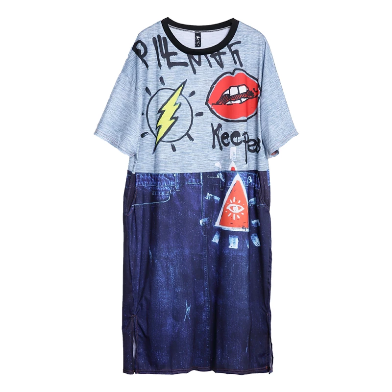 2017 новые летние женщины милые красочные губы письмо ковбой печати dress о образным