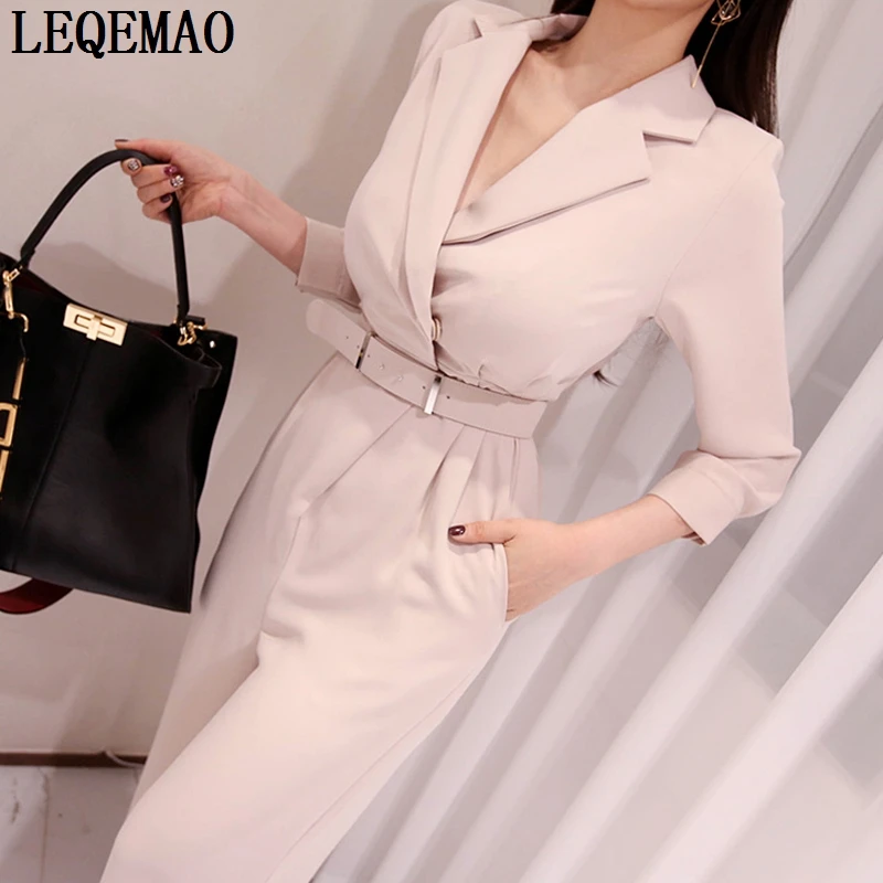 

2019 Spring Sexy Noble Party Woman Jumpsuits Solid Full Length Deep V-Neck long Sleeve Lady Union Suits Casual Fashion Jumpsuits