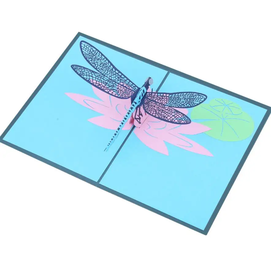  10pcs Handmade Kirigami Origami Dragonfly Lotus 3D Pop UP Greeting Cards Invitation card For Weddin - 33034718782