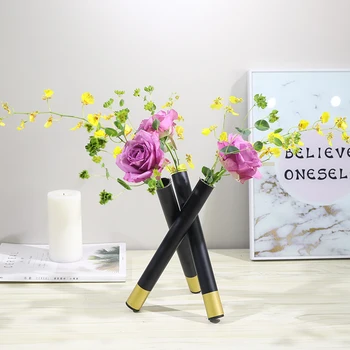 

1Set Nordic style Geometric Black Gold Iron Glass Flower Vase Tabletop Flowerpot Home Wedding Decoration For Hydroponics Plant