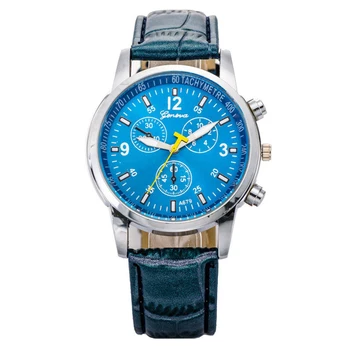 

GENEVA Luxury Watch Men Faux Leather Quartz Analog Elegant Color Of The Article: Blue
