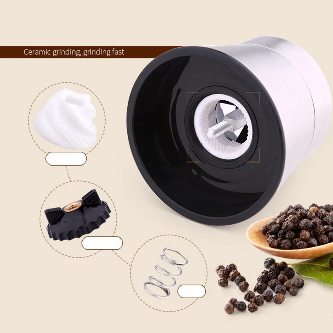 Salt And Pepper Grinder Set Salt Mill Pepper Mill Spice 304 Stainless Steel Lid Slim Glass Bottle Adjustable Ceramic Rotor