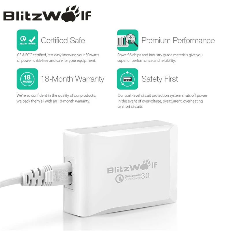 Мобильное зарядное устройство адаптер BlitzWolf BW S7 с технологиям бстрой зарядки3.0 на
