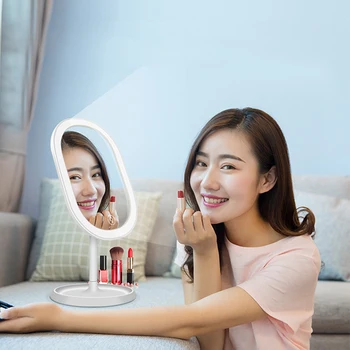 

Makeup Mirror With LED Touch Screen Portable Desktop Dressing Mirror Vanity Lights USB Charging Smart Table Lamps Makeup Mirror