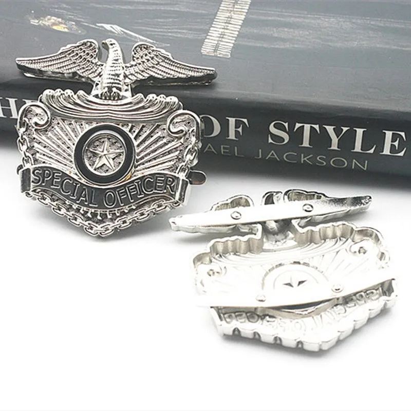 Rare Retro US MJ Michael Jackson Metallic Silver Eagle Metal Stainless Steel Special Officer Badge Collection