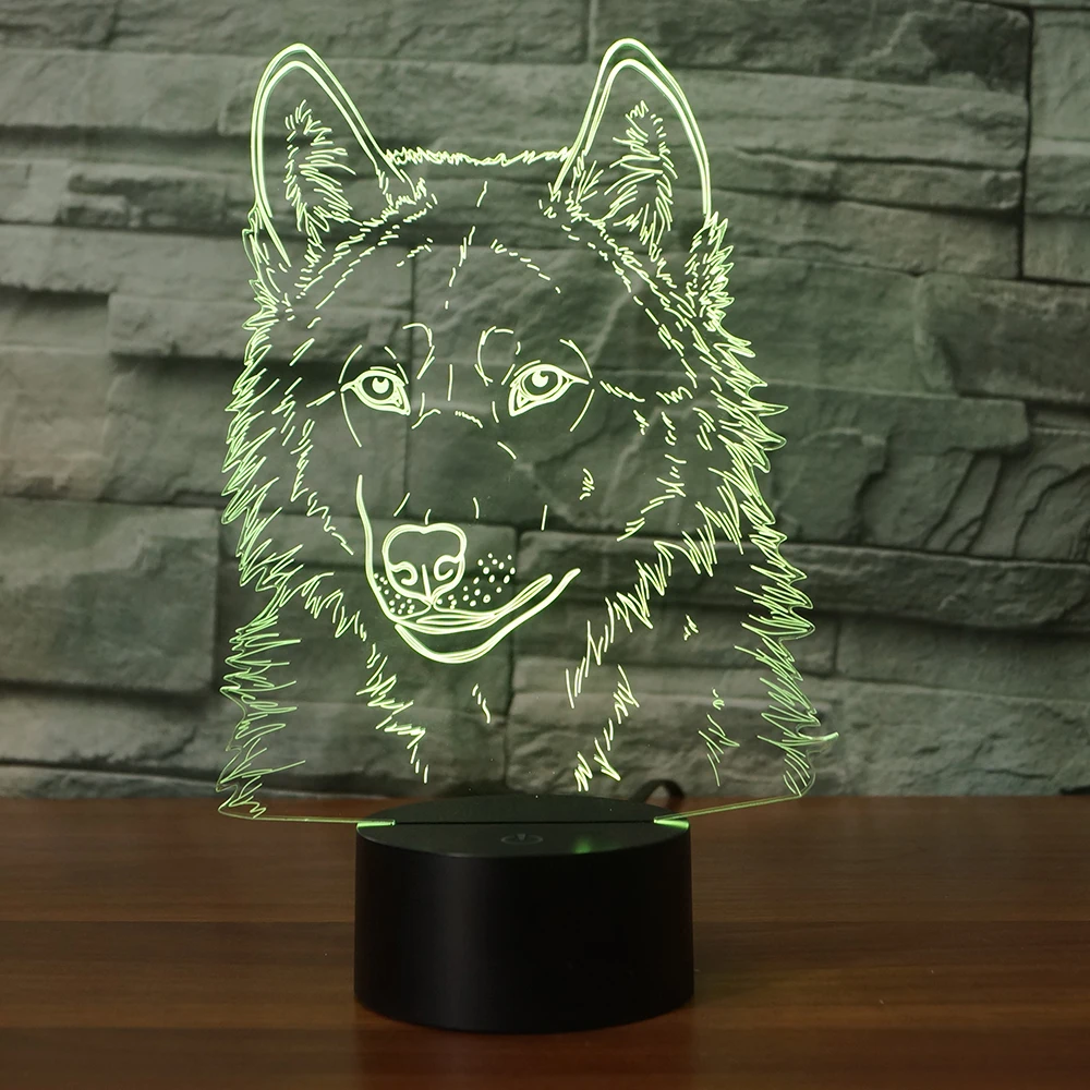 3D иллюзия СВЕТОДИОДНЫЙ Ночник Лампа 7 цветов Изменение животных Волк ночник