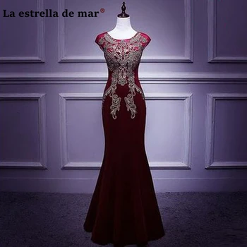 

Arab Muslim vestido de festa new lace crystal cap sleeve Burgundy mermaid bridesmaid dresse robe fille d'honneur gaun pesta dewa