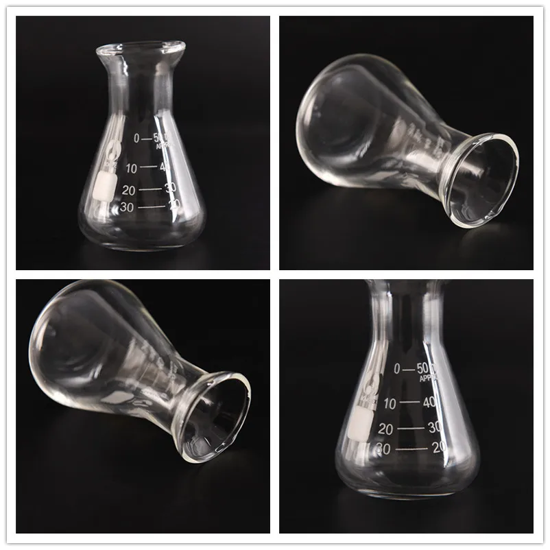 

Hot 50ml Clear Glass Wide Triangle Glass Flask Conical Flask Erlenmeyer Flask Labratory Equipment