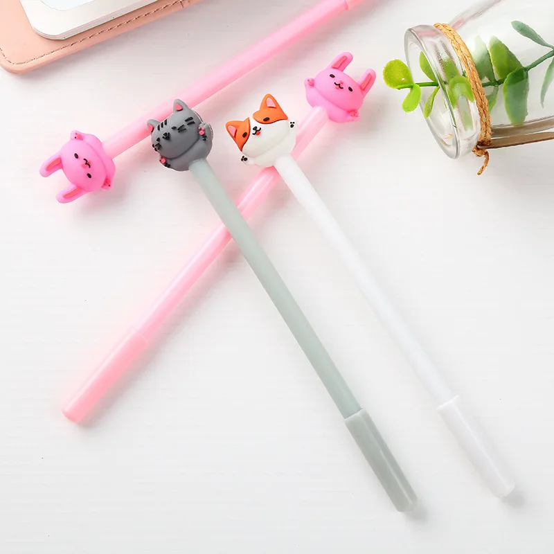 1PC Cute Kawaii Cat Gel Pen 0.5mm Cartoon Plastic Black Ink Gel Pens for Writing Office School Supplies Stationery