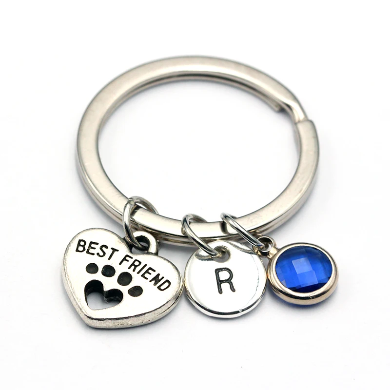 

2019 New Dog is Best Friend Heart Pendant Keyring Birthstone Keychains Personalized A To Z Letters Key Chain Sister & Mom Gift