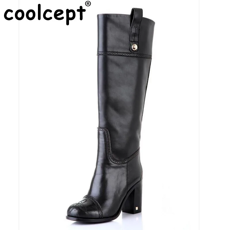 

Coolcept Free shipping over knee long boots natural real genuine leather boots women boot high heel shoes R5392 EUR size 31-45