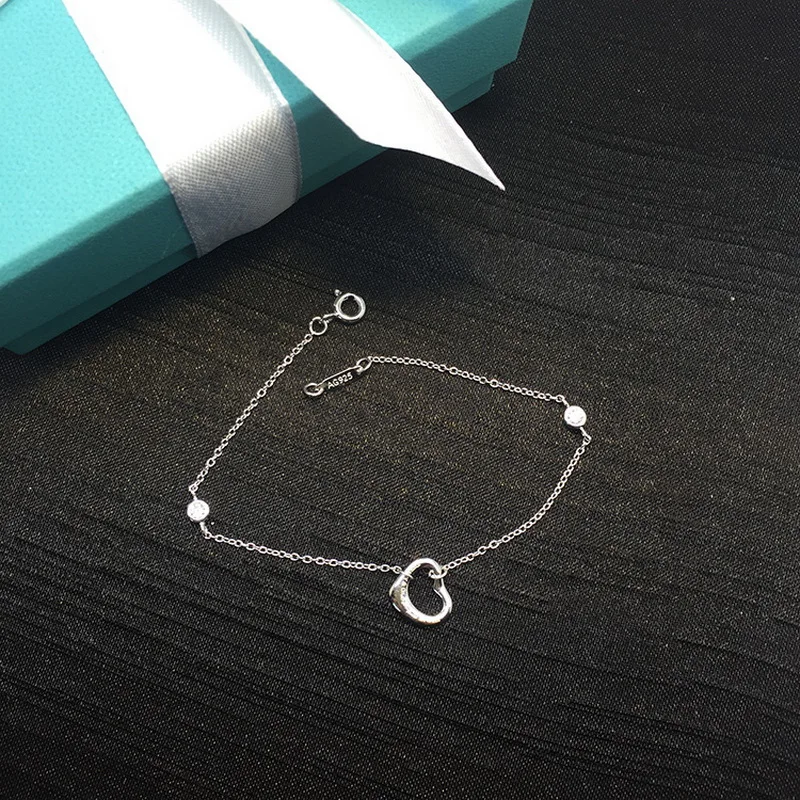 

Brief Design Sweet Open Heart Zirconia Stone Bracelet For Women 100% Pure Real Sterling Silver Elegant Female Jewelry Gifts
