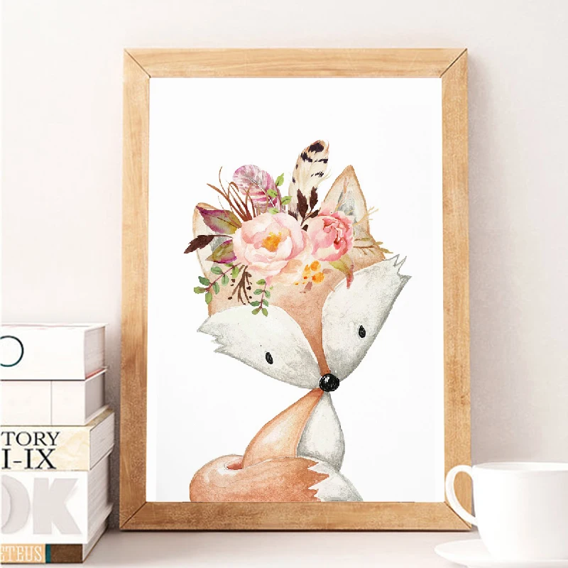 Woodland Animals Fox Wall Art Prints Nursery Decoration