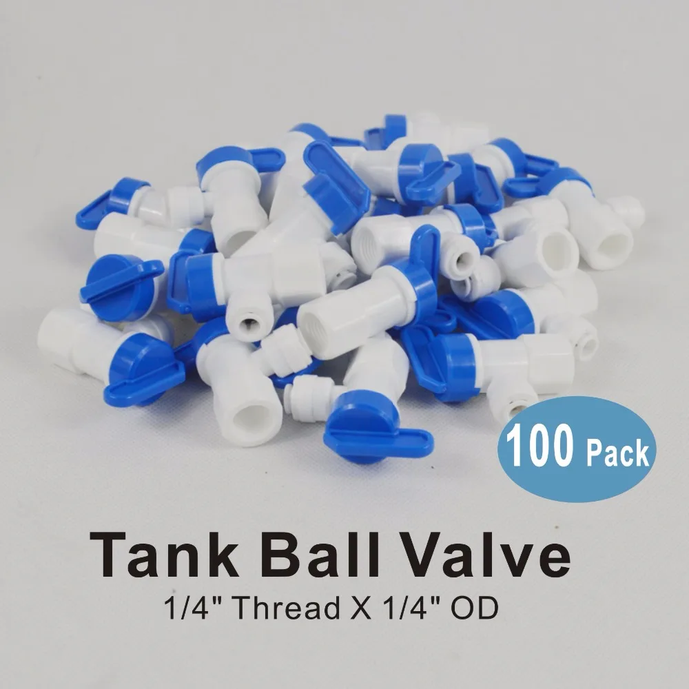 

100 PACK OF 1/4" Thread x 1/4-Inch OD Tank Ball Valve Quick Connector Fittings for Water Filters and RO Reverse Osmosis Systems