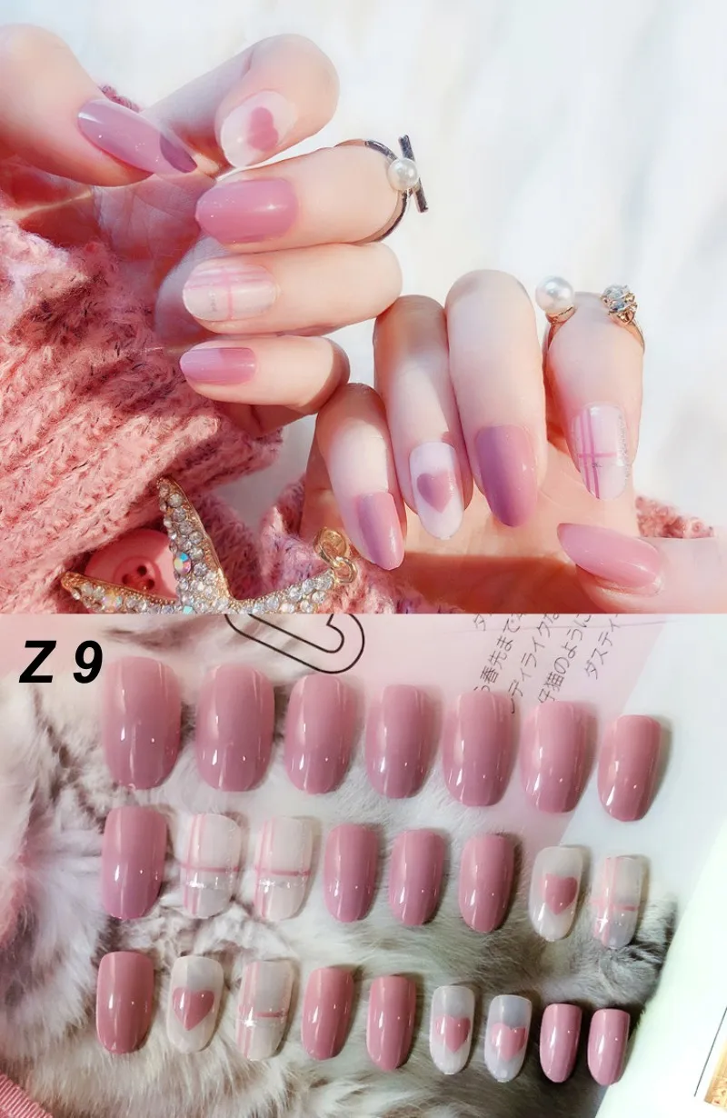 24 Pcs/Set False Nails Full Cover Artificial Fake Nails Press On Tips Painted Design Stickers Short Art Tips with Color Cute Red - Цвет: Z 9